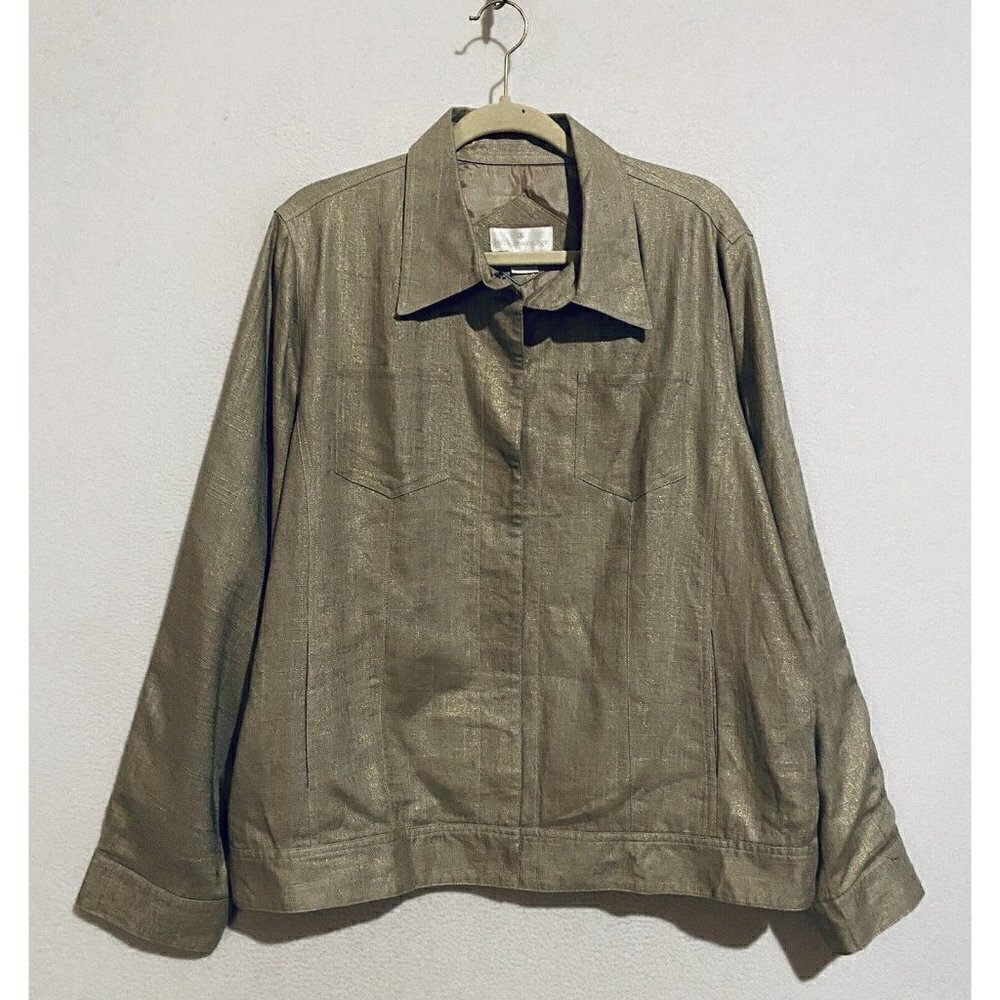 Soft Surroundings Jacket Womens 1X Beige Gold Metallic Linen Blend Snap Front